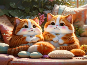 (best quality,ultra-detailed,cute animals,vivid colors,soft lighting,digital illustration,fluffy fur,playful expressions,adorable poses,dreamy atmosphere,colorful surroundings), (art by Makoto :1.5), digital art, child, cute cat, 16K, cool wallpaper, things, jasmine, pillows, clutter, toy, basket, wood, pot, can copper, garden yard, circle face, smile, long hair, bun hair, sharp focus, HDR, shoes fashion, Add more details