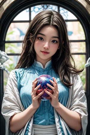 1girl, solo, (masterpiece), (absurdres:1.3), (ultra detailed), HDR, UHD, 16K, ray tracing, vibrant eyes, perfect face, award winning photo, beautiful, shiny skin, (highly detailed), clear face, teenage cute delicate girl, (shy blush:1.1), (high quality, high res, aesthetic:1.1), (feminine pose:1.3) ,slightly smile, lens flare, photo quality, big dream eyes, ((perfect eyes, perfect fingers)), iridescent brown hair, vivid color, perfect lighting, perfect shadow, realistic, stunning light, (atmosphere :1.6), nice hands, insane details ,high details ,kawaii, (extra wide shot: 1.8)

(Sharp focus realistic illustration:1.2), a giant glass sphere containing a small ecosystem, surrounded by measurement devices is installed in large-scale factory, a girl Priest stands next to the sphere, divine magic, sacred texts, ceremonial robes, incense, healing spells, blessing rituals, BREAK intricate illustrations, delicate linework, fine details, whimsical patterns, enchanting scenes, dreamy visuals, captivating storytelling,voldress,DisneyAriel,yakiyama line