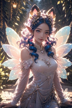 (Arielfstyle:1.0), Retro Ghibli scene, Light dream, smile, healing,digital Painting, Realism, Wonder of Art and Beauty, Fairyland like scenery, personification a super cute white fairy rabbitbaby, holding the jade Ruyi, flies, wears an elegant cloak, a sweet smile, white fur, bright big eyes, and a fluffy tail, with clouds floating gently, Extremely detailed 3D animation, super lifelike, super detailed, luxury, movie lighting, super clear details, super clear materials, close-up, complex textures, octane rendering, Zbrush, (best quality, 4k, 8k, highres, masterpiece:1.2), ultra-detailed, (realistic:1.2), vivid colors, perfect eyes, perfect face, EpicArt, UHD, HDR, Extremely detailed CG, Young beauty spirit, (adorable:1.5), fairy, wings, gem