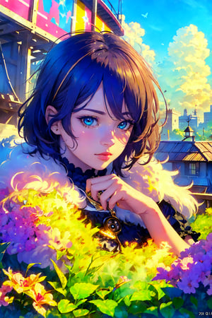 (1girl, adorable, perfect face :1.37), (best quality, masterpieces:1.3), (beautiful and aesthetic:1.2), colorful, dynamic angle, (Realistic:1.4), illustration, (high quality:1.3), (ultra detailed, ultra highres), 32K, (Beautifully Detailed Face and Fingers), (Five Fingers) Each Hand, sharp focus, professional dslr photo, photoreal, stunning light, volumetric fx, ray tracing, (((intricate detailed))), extremely detailed CG, (ultra detailed, ultra highres), (masterpiece, top quality, best quality, official art :1.4), (high quality:1.3), cinematic, wide shot, (muted colors, dim colors), A whimsical cityscape under a bright blue sky with fluffy clouds and butterflies. The city features traditional wooden buildings and a fantastical structure that combines a castle, a pagoda, and a (Ferris wheel :1.3). The colors are vibrant and detailed. 4k, (hyper realism, soft light, dramatic light, sharp, HDR), perfect image, vivid color, (official art, extreme detailed, highest detailed), more detailed,colorful sky,add detail, gold_art, shinkai color