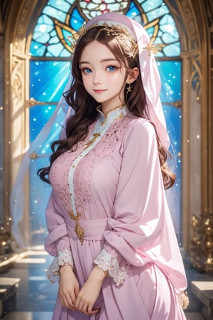 1girl, solo, (masterpiece), (absurdres:1.3), (ultra detailed), HDR, UHD, 16K, ray tracing, vibrant eyes, perfect face, award winning photo, beautiful, shiny skin, (highly detailed), clear face, teenage cute delicate girl, (shy blush:1.1), (high quality, high res, aesthetic:1.1), (dynamic action pose:1.3) ,slightly smile, lens flare, photo quality, big dream eyes, ((perfect eyes, perfect fingers)), iridescent brown hair, vivid color, perfect lighting, perfect shadow, realistic, stunning light, (atmosphere :1.6), nice hands, insane details ,high details ,kawaii, (extra wide shot: 1.8)

(Sharp focus realistic illustration:1.2), a giant glass sphere containing a small ecosystem, surrounded by measurement devices is installed in large-scale factory, a girl Priest stands next to the sphere, divine magic, sacred texts, ceremonial robes, incense, healing spells, blessing rituals, BREAK intricate illustrations, delicate linework, fine details, whimsical patterns, enchanting scenes, dreamy visuals, captivating storytelling, church and stain glass background, messy interior, book, elemental, feature,Alouette_La_Pucelle,emilia (re:zero),flower, ((pink gold style)),Add more details,davincitech,edgCT