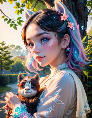 (masterpiece, best quality), (absurdres:1.3), (ultra detailed, ultra highres:1.1), 8K, UHD, realistic,photorealistic:1.37 ,beautiful detailed eyes,beautiful detailed lips , (classical lolita costume:1.5), slightly smile, (((with cute baby alpaca))) , magical aura, whimsical, colorful sunshine ,rays of sunlight peeping through the trees,soft dappled light,peaceful atmosphere,magical creatures,playing alpaca, sparkling fairy dust,soft glow,x,y,z style painting,blending colors,vibrant hues,dreamlike scenery,Realism, (sparkling eyes:1.3), art by Jean-Gabriel Domergue, a cute teenage, 1girl, (15yo, child face), a ultra hd detailed painting, Jean-Baptiste Monge style, bright, beautiful, splash, Glittering, filigree, rim lighting, extremely fluffy, magic, surreal, fantasy, digital art, by wlop, by artgerm, (junji ito style:1.3) , (Andrei Belichenko style:1.3), (extra wide shot:1.6), smooth skin, mgln,cryptids