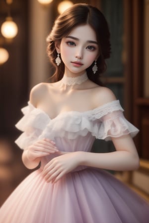 ultra detailed,  (masterpiece,  top quality,  best quality,  official art, perfect face:1.2),  UHD,(cinematic, azure and light pink:0.85), 32K, (Beautifully Detailed Face and Fingers), (Five Fingers) Each Hand,  (muted colors,  dim colors), vanilla dress, young beautiful girl, dynamic posing, old Library, magic, potions shop, art, 1girl, Haute_Couture,AoiDef,