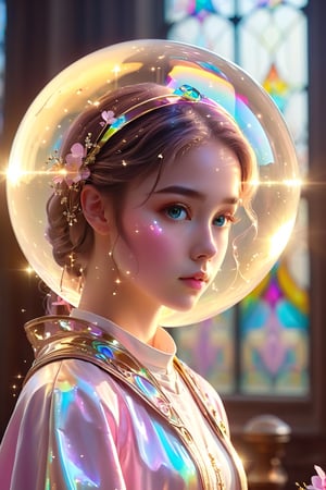 1girl, solo, (masterpiece), (absurdres:1.3), (ultra detailed), HDR, UHD, 16K, ray tracing, vibrant eyes, perfect face, award winning photo, beautiful, shiny skin, (highly detailed), clear face, teenage cute delicate girl, (shy blush:1.1), (high quality, high res, aesthetic:1.1), (dynamic action pose:1.3) ,slightly smile, lens flare, photo quality, big dream eyes, ((perfect eyes, perfect fingers)), iridescent brown hair, vivid color, perfect lighting, perfect shadow, realistic, stunning light, (atmosphere :1.6), nice hands, insane details ,high details ,kawaii, (extra wide shot: 1.8)

(Sharp focus realistic illustration:1.2), a giant glass sphere containing a small ecosystem, surrounded by measurement devices is installed in large-scale factory, a girl Priest stands next to the sphere, divine magic, sacred texts, ceremonial robes, incense, healing spells, blessing rituals, BREAK intricate illustrations, delicate linework, fine details, whimsical patterns, enchanting scenes, dreamy visuals, captivating storytelling, church and stain glass background, messy interior, book, elemental,  feature, flower, ((pink gold style)), Add more details, tsukioka kogane,Priscilla