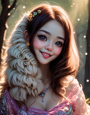 best quality,ultra-detailed,realistic,photorealistic:1.37 ,beautiful detailed eyes,beautiful detailed lips,  wearing adorable dress, cute smile, ((surrounded by cute alpaca)) , magical aura,whimsical, colorful sunshine ,rays of sunlight peeping through the trees,soft dappled light,peaceful atmosphere,magical creatures,playing around,sparkling fairy dust,soft glow,x,y,z style painting,blending colors,vibrant hues,dreamlike scenery,Realism, (masterpiece, best quality), (absurdres:1.3), (ultra detailed, ultra highres:1.1), cowboy shot, (Waist up portrait:1.6), 8K, UHD, (sparkling eyes:1.3), art by Jean-Gabriel Domergue, a cute teenage girl, digital art, a ultra hd detailed painting, Jean-Baptiste Monge style, bright, beautiful, splash, Glittering, cute and adorable, filigree, rim lighting, lights, extremely, magic, surreal, fantasy, digital art, by wlop, by artgerm, (junji ito style:1.3) , (Andrei Belichenko style:1.3), extra wide shot,