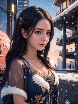 (best quality, masterpiece, perfect face :1.2), (beautiful and aesthetic:1.2), colorful, dynamic angle, highest detailed face) , girl, the atmosphere is fun and full of happiness. The sky was filled with colorful fireworks. In the front is a couple facing each other (Realistic:1.4), illustration, Adorable, (winter fur dress, puffy:1.6), (high quality:1.3), (ultra detailed, 8K, 16K, ultra highres), sharp focus, professional dslr photo, photoreal, (Photorealistic:1.4), UHD, HDR, volumetric fx, ray tracing, (((intricate details))), extremely detailed CG, perfect anatomy, perfect face, beautiful, cinematic photo, romantic tone, vibrant colors, perfect photography, professional, perfect sky, long hairstyles, (navy, orange, red, gold hues), In front are dear friends hugging each other happily, cute cloth, copper style, (official art, extreme detailed), highest detailed), furure_urban