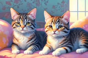 (best quality,ultra-detailed,cute animals,vivid colors,soft lighting,digital illustration,fluffy fur,playful expressions,adorable poses,dreamy atmosphere,colorful surroundings), (art by Makoto :1.5), digital art, child, cute cat, 16K, cool wallpaper, things, 