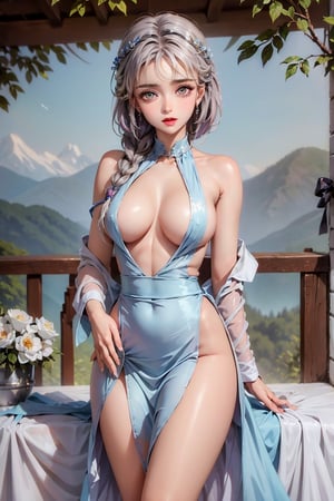(best quality),(masterpiece:1.1),(extremely detailed CG unity wallpaper:1.1), (colorful cloth :1.3),(panorama shot:1.4),looking at viewer, from below, high res, detailed face, detailed eyes, 1 girl, solo, short-bob roughtly cut and two braided hair-bangs tied behind her head, cute hairstyle, full body, mountain forest , outdoors, (perfect fingers :1.4), perfect face, five fingers for each hand, fantasy, hugging basket , Exquisite face
,MECHA GIRL