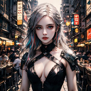 perfect face, (beautiful and aesthetic:1.2), colorful, dynamic angle, (Realistic:1.4), illustration, (high quality:1.3), (ultra detailed, ultra highres), 32K, (Beautifully Detailed Face and Fingers), (Five Fingers) Each Hand, sharp focus, professional dslr photo, photoreal, 1girl , kawaii, (masterpiece, best quality, official art :1.2), A sultry sexual android perches on a stool, its metallic curves glistening under the pulsing neon lights of the cyberpunk club. The air is thick with the sweet scent of smoky whiskey and the murmur of hushed conversations. Before it, a rainbow-colored drink glows like a miniature cityscape, awaiting the android's selection. Its gaze, a piercing fusion of human and machine, holds the promise of intimacy and connection for anyone brave enough to approach.,Movie Poster