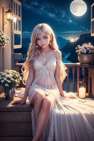 Child face, (mid shot:0.95), (full body:1.25), Dynamic angle, ((Balcony)), (nature), (depth of field), amazing, growth, solo, lens flare, (sitting, admiring the flowers and the moon), ((happy dynamic pose)), (long shiny hair, simple style transparent dress, hair flower, shiny skin, crystal clear clothes), bare legs, barefoot, Startrail, potted plant, hanging potted the plants, between lamp, potted smallpox, blighting stars, night, elegant, night sky, extremely delicate and beautiful sky, shiny, nebula, star, galaxy, meteor, meteor shower, close-up, petals floating, many flowers, garden, glow worm, daisy, carnation, lavender, lily, chrysanthemum, rose), (looking at viewer),
 8k, masterpiece, RAW photo, best quality, photorealistic, extremely detailed CG unity, Depth of field, Cinematic Light, Lens Flare, Ray tracing, (extremely beautiful face, beautiful lips, beautiful eyes), intricate detail face, ((ultra detailed skin)) 1girl, in the dark, deep shadow, pretty girl,(slender body), ((looking at viewer)),(big smile), (fashion city), (neon sign), (blurry background), white diamond earrings, dia bracelets, dia necklace, clear eyes, walking, (big eyes), good teeth, perfect body, perfect anatomy,xewx