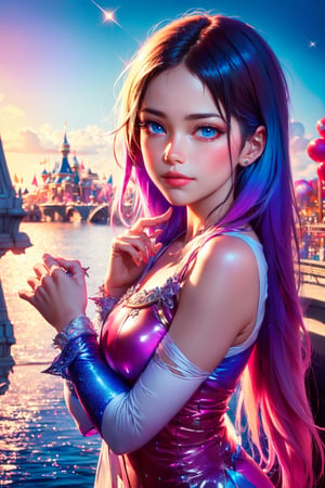 (best quality), (extremely detailed CG unity 8k wallpaper:1.1), (colorful:0.9),(panorama shot:1.4),upper body,looking at viewer,from above, 2 girls hugging each other, 15yo, (((Disney cartoon cosplay))), (Disney land Tokyo :1.4), fun,smile, happiness, Nature, colorful, exposure blend, medium shot, bokeh, high contrast, (muted colors, dim colors, soothing tones:1.3), low saturation, Adorable cloth, shiny, (high quality:1.3), (masterpiece, best quality:1.4), (ultra detailed, 8K, 4K, ultra highres), (Beautifully Detailed Face and Fingers), (Five Fingers) Each Hand, nice hands, (perfect fingers, perfect hands :1.3), sharp focus, professional dslr photo, (Photorealistic:1.4), UHD, HDR, volumetric fx, (((intricate details))), extremely detailed CG, cinematic photo, perfect photography, professional, perfect sky, shiny, glitter, gradient color all fluentcolor, colorful, (professional photograpy:1.1),Blueeyes