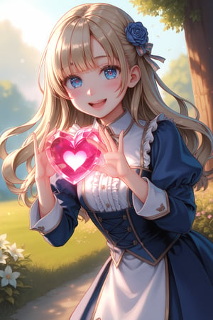 (masterpiece), (absurdres:1.3), (ultra detailed), HDR, UHD, 16K, ray tracing, vibrant eyes, perfect face, award winning photo, A silhouette of a young girl with flowing hair, standing in a field. She holds a red heart-shaped object, possibly a flower, in her hand. The background is framed within a heart shape, with a gradient of colors transitioning from a light beige at the top to a darker hue at the bottom. The overall mood of the image is serene and dreamy, evoking feelings of love and tranquility., painting, conceptual art, illustration shiny skin, (shy blush:1.1), (dynamic action pose:1.3) ,slightly smile, lens flare, photo quality, big dream eyes, ((perfect eyes, perfect fingers)) ,kawaii, (Sharp focus realistic illustration:1.2), adorable,