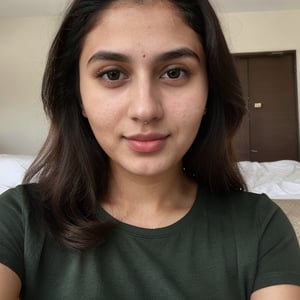 a 27years old,instagram influencer  young indian aunt , 1girl, (((27yo))), (((beautiful))), ((lolicon)), beautiful, Isabella Manuela is a 27-year-old aunty, 1girl, beautiful, hourglass body, round face, slightly chubby, , big breasts, round face, dark skin, light brown, green eyes. It has a natural beauty. she wers t-shirt, ,Detailedface