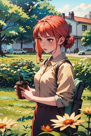 Girl , holding_cup , coffee , embarassed , flowers