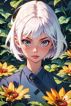 girl , white_hair , flowers