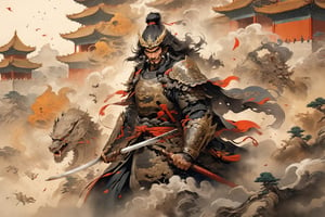 Extremely detailed, extremely realistic, and comprehensive
A group of giant chinese samurai are visiting the chromatics of Chinese ancient palace architecture-Forbidden City,Renowned for his bold and valiant demeanor, excelling in martial arts with a resolute combat style,Mighty Warrior,Dragon Incarnate,Battlefield Hero,ink painting style