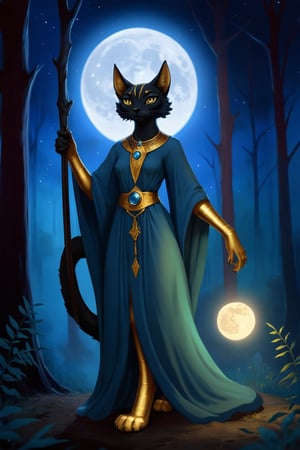 night moonlight forest Personification furry Bastet wizard