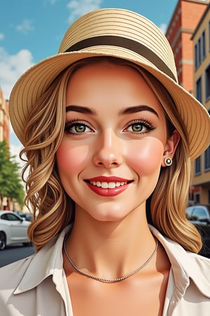 a highly detailed portrait illustration of a beautiful young women in retro city . watercolor painting