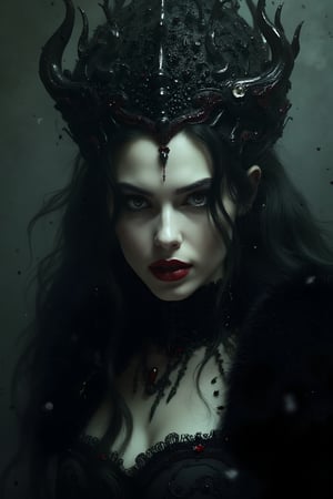 breathtaking cinematic head and shoulders portrait of female vampire queen, splashes around, dark and moody, dramatic lighting, exquisite details