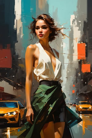 a highly detailed illustration of a beautiful young women in city 2023 by style of Benedick Bana,Henry Asencio,Frank Auerbach,John Berkey