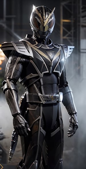 black armor suit (Dragon theme), animal_tail, photographic super realistic masterpiece 4K HDR quality image, perfecteyes, Male armor suit,RRS,WARFRAME,futubot ,black-smoke,Kamen_Rider_Black_RX, full_body, looking_at_viewer,White_Ranger,Dalta