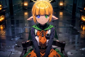 
(masterpiece), (best quality), 8k illustration
, , solo,  , , heterochromia, (one blue eye on the left of the image, one green eye on the right of image:1.3), pointy ears
1child, Halloween wallpaper, Halloween background, orange and yellow theme, mare bello fiore, in death tree garden, black rose, (Halloween party:1.4), (Halloween decoration:1.4), (orange witch dress:1.4), indoor, in haunted house, surrounded by pumpkins 