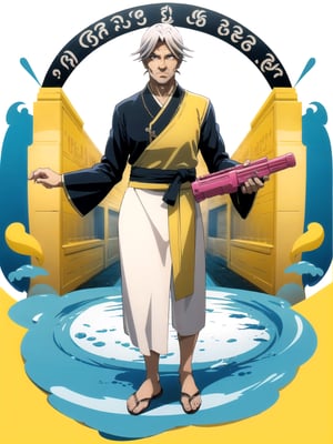 (masterpiece), (best quality), 8k illustration, ,
//Character,
, 1male, solo, , sebas, male focus, silver hair, sebas tian, 
//Fashion,
//Background,
,Songkran Festival, Songkran festival, water splash, water festival, water gun, sand castle, water bucket, golden pagoda, golden temple, festival flags, effect of flowing water, colorful style, Thailand decoration, colorful swimming glasses