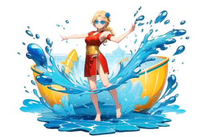 //Quality, (masterpiece), (best quality), 8k illustration,
//Character,
1girl , solo, 

 ,,Laykus, long hair, blonde hair, green eyes, hair ornament, one-sided big braid hair, one blue rose on her head,Songkran Festival,

water splash, water festival, water gun, sand castle, water bucket, golden pagoda, golden temple, festival flags, effect of flowing water, colorful style, Thailand decoration, colorful swimming glasses,

joyfully splashing water during the Songkran festival, capturing the vibrant atmosphere of celebration.