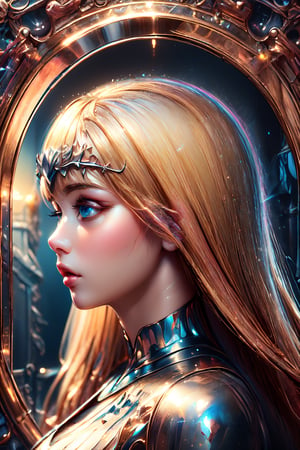 (8k portrait of a beautiful girl, highly detailed and majestic digital photography, art by artgerm and ruan jia and greg rutkowski Surreal painting, side lights , finely detailed beautiful eyes), Detailed Textures, high quality, high resolution, high Accuracy, realism, color correction, Proper lighting settings, harmonious composition, Behance works, DonMBl00mingF41ryXL, DonMF41ryW1ng5, ftifa,1girl, solo, Calca, Calca Bessarez, blonde hair, (extremely long hair:1.3), very long hair, white tiara, white dress, blue eyes, medium chest, medium breast, yellow hair color