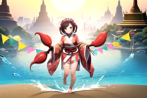 //Quality, (masterpiece), (best quality), 8k illustration,
//Character,1girl, solo, , , adult female, entoma, skeleton hands, bone hands, hone arms
//Fashion,
//Others,
,Songkran Festival, Songkran day, water splash, water festival, water gun, sand castle, water bucket, golden pagoda, golden temple, festival flags, effect of flowing water, colorful style, Thailand decoration, colorful swimming glasses, Japanese outfit, colorful long sleeve, silver hands, claw hands, 