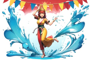 (masterpiece), (best quality), 8k illustration,
//Character,
, 1girl, solo,, ,
//Fashion,
//Background,
, ,lupusregina beta,1girl, solo,Songkran Festival,

 water splash, water festival, water gun, sand castle, water bucket, golden pagoda, golden temple, festival flags, effect of flowing water, colorful style, Thailand decoration, colorful swimming glasses,

 an image of traditional Thai dancers performing amidst colorful water splashes, symbolizing the cultural significance of Songkran.