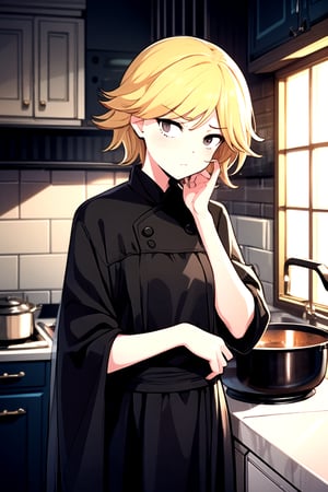 //Quality,
(masterpiece), (best quality), 8k illustration,
//Character,
, 1girl, solo, adult female, neia, blonde hair, small black eyes retina, yellow hair,  small retina, sad face, sadly, sorrow eyes
//Fashion,
//Others,
in the kitchen, very large kitchen, white theme