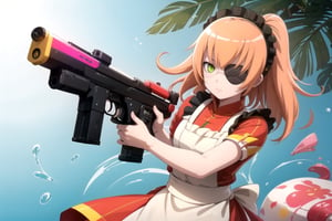 //Quality, (masterpiece), (best quality), 8k illustration,
//Character,
1girl , solo,

,cz2128 delta, pink color hair, orange color hair, peach color hair, black eyepatch on right-sided eyes, green eyes, maid outfit, holding gun, machine gun,Songkran Festival,

water splash, water festival, water gun, sand castle, water bucket, golden pagoda, golden temple, festival flags, effect of flowing water, colorful style, Thailand decoration, colorful swimming glasses, water effect