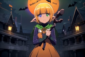 
(masterpiece), (best quality), 8k illustration
, , solo,  , , heterochromia, (one blue eye on the left of the image, one green eye on the right of image:1.3), pointy ears
1child, Halloween wallpaper, Halloween background, orange and yellow theme, mare bello fiore, in death tree garden, black rose, (Halloween party:1.4), (Halloween decoration:1.4), (orange witch dress:1.4), indoor, in haunted house, surrounded by pumpkins 