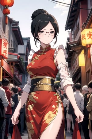 //Quality,
(masterpiece), (best quality), 8k illustration,
//Character,
1girl, solo, china background, Chinatown, Chinese outfit, red maid dress, red maid outfit, glass girl,

 red theme, Chinese lantern, Chinese decoration, , Chinese New Year, Chinese festival, Chinese dress, Chinese theme outfit, Chinese pattern outfit, ,, black hair, hair bun, black eyes, yuri alpha