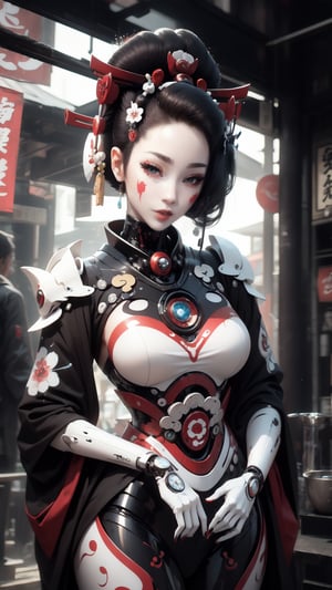 A Robot (((Geisha))) with a(( High Gloss )),((white Plastic face)) and Body.Cyborg,Girl,Android,cool