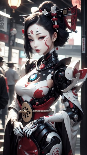 A Robot (((Geisha))) with a(( High Gloss )),((white Plastic face)) and Body.Cyborg,Girl,Android,cool