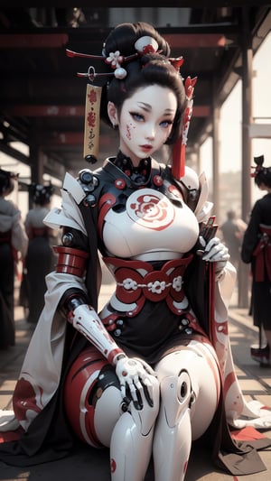A Robot (((Geisha))) with a(( High Gloss )),((white Plastic face)) and Body.Cyborg,Girl,Android,cool