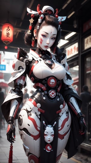 A Robot (((Geisha))) with a(( High Gloss )),((white Plastic face)) and Body.Cyborg,Girl,Android,cool