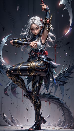 Japanese girl, elder, muscular samurai, girlish, charming eyes, long white hair, , beautiful face, full body, Two-handed samurai fighting posture,Knife swing,samurai, （full body So complex samurai armor）, holding katana sword, extremely bloody, forest on fire, flames, bright lights, Masterpiece, best quality, super detailed, fine, high resolution, sharp focus, forehead glow, perfect shadow, high score, background Japanese ukiyo-e, kamikaze