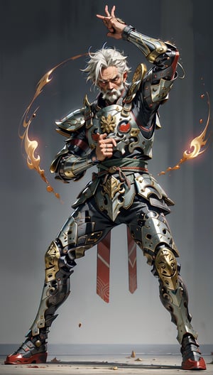 Old man, elder, muscler samurai, Manliness, charming eyes, white hair, white beard, cool face, full body, samurai, samurai armor, holding samurai sword, extremely bloody, forest on fire, flames, bright lights, masterpiece, Best Quality, ultra-detailed, finely detailed, high resolution, sharp-focus, glowing forehead, perfect shading, highres, photorealistic
