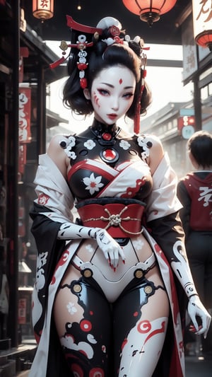 A Robot (((Geisha))) with a(( High Gloss )),((white Plastic face)) and Body.Cyborg,Girl,Android,cool