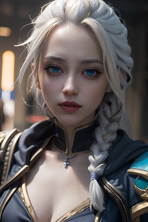 modelshoot style,(extremely detailed 8k wallpaper),a photo of a 1girl, ((a real perfect female Jaina, blue eyes)), light high ornamented armour,hyper details,volumetric lighting,cinematic lights,photo bashing,epic cinematic,octane render,extremely high detail,post processing,8K wallpaper,Film Grain,denoise,redshift style,photoshoot,Intricate,High Detail,dramatic,sylvanas_windrunner_aiwaifu,Realism,More Detail, JainaProudmoore