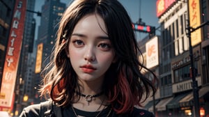 1girl, most beautiful korean girl, Korean beauty model, stunningly beautiful girl, gorgeous girl, 20yo, over sized eyes, Avant-garde hairstyles, looking at viewer, dark gothic cyberpunk woman, defiant face, pastel colors, in clothes, colorful hair, light yellow sweatshirt, pants, black, with pink, guns hd, high detail, huoshen, TheLastOfUs, mgln,masterpiece, upper body photo, (from head to waist photo), from below