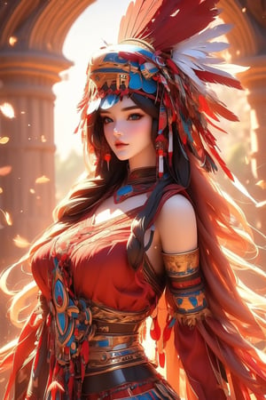 busty and sexy girl, 8k, masterpiece, ultra-realistic, best quality, high resolution, high definition, Tribal girl, feather headdress