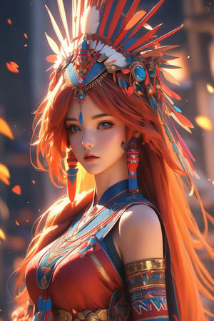 busty and sexy girl, 8k, masterpiece, ultra-realistic, best quality, high resolution, high definition, Tribal girl, feather headdress