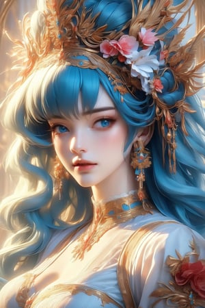 busty and sexy girl, 8k, masterpiece, ultra-realistic, best quality, high resolution, high definition, 1girl, solo, long hair, large breasts, looking at viewer,  bangs, blue eyes, hair ornament, dress, jewelry, closed mouth, upper body, braid, flower, earrings, choker, hair flower, lips, aqua hair, portrait