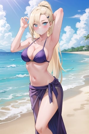 Yamanaki Ino, Ino, long hair, beautiful face, sarong, long skirt, background, beach