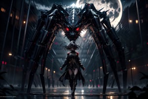 masterpiece,best quality,ultra-detailed,photorealistic,realistic,photography,1girl,solo, full body,SPIDER LEGS,horror theme,fear,sinophobia,night,moon,1 girl,spider_girl,((barely_clothed)),midjourney, black roses, spider lower half