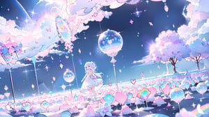 ((((1girl, bright white hair, long hair, purple eyes, pale skin, lolita dress, white dress, short dress, white thigh stockings, small breasts, pale skin, soft skin, rainbow, hearts, pastel, crystals, halo, colorful, doll, pink, purple, blue))))
(((flat ground, ground with white water, ground with glowing pastel rainbow color running through water)))
(((sky with clouds, sphere of magical white energy in the top of the sky, pastel rainbow sparkles on the edge of sphere of magical white energy, magical ribbons of pastel rainbow colors sirwling into sphere of magical white energy in top the sky)))
((lots of dolls everywhere))
((light atmosphere))
(fluffy, soft, light, bright, sparkles, twinkle, cute, pink, purple, blue, clouds, pastel, light colors, glitter, happy, normal pupil)
best quality, masterpiece, Detailedface, high_res 8K, candyland, full background, candy, sweets, lollipop, chocolate, ice cream, swirl lollipop, strawberry, ice cream, doughnut, cake, cupcake, balloon, chocolate bar, bubble, cream, whipped cream, dessert, pastry, candy wrapper, icing, teacup, confetti, cotton candy